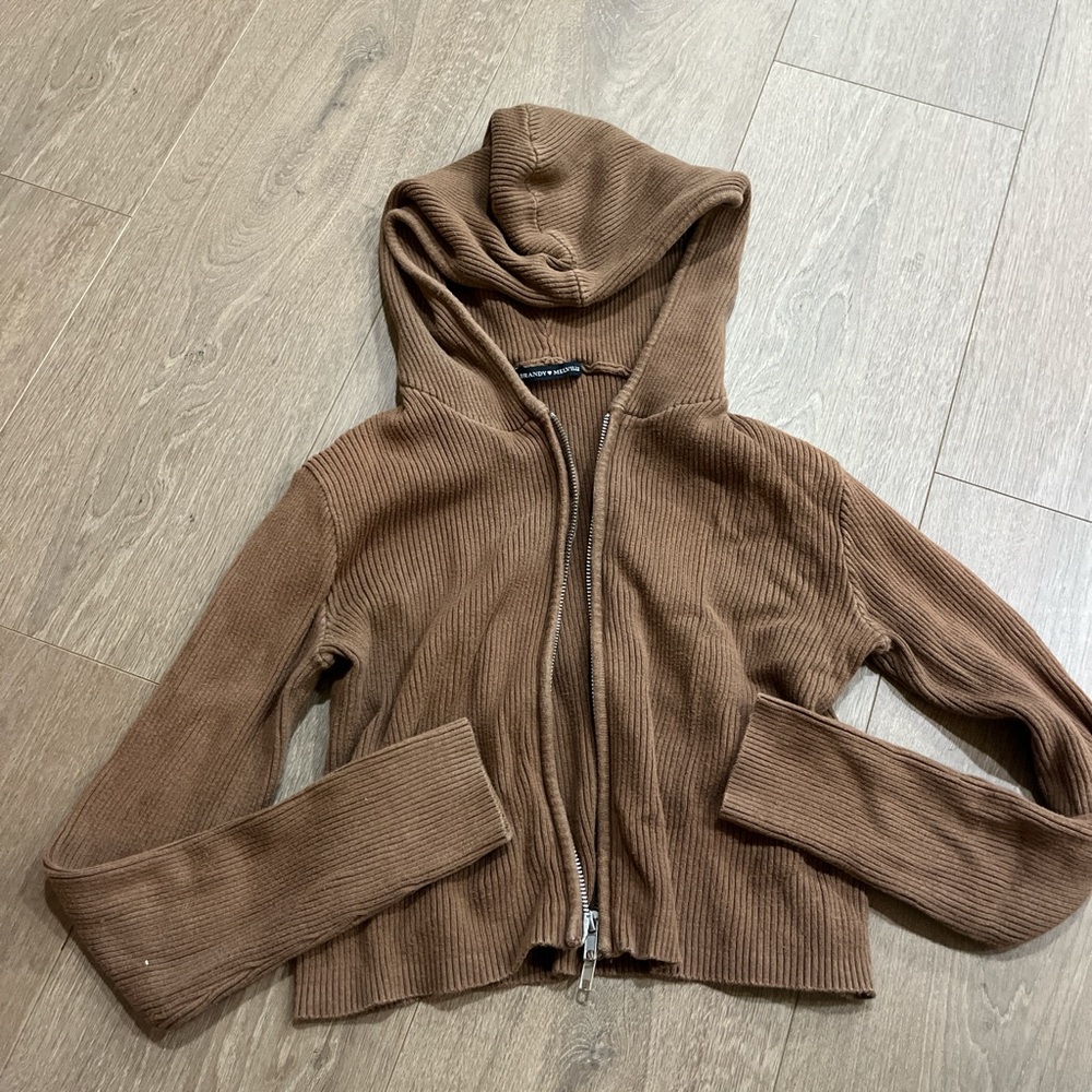 Brandy Melville Brown Suede Jacket with Zip-Up Front